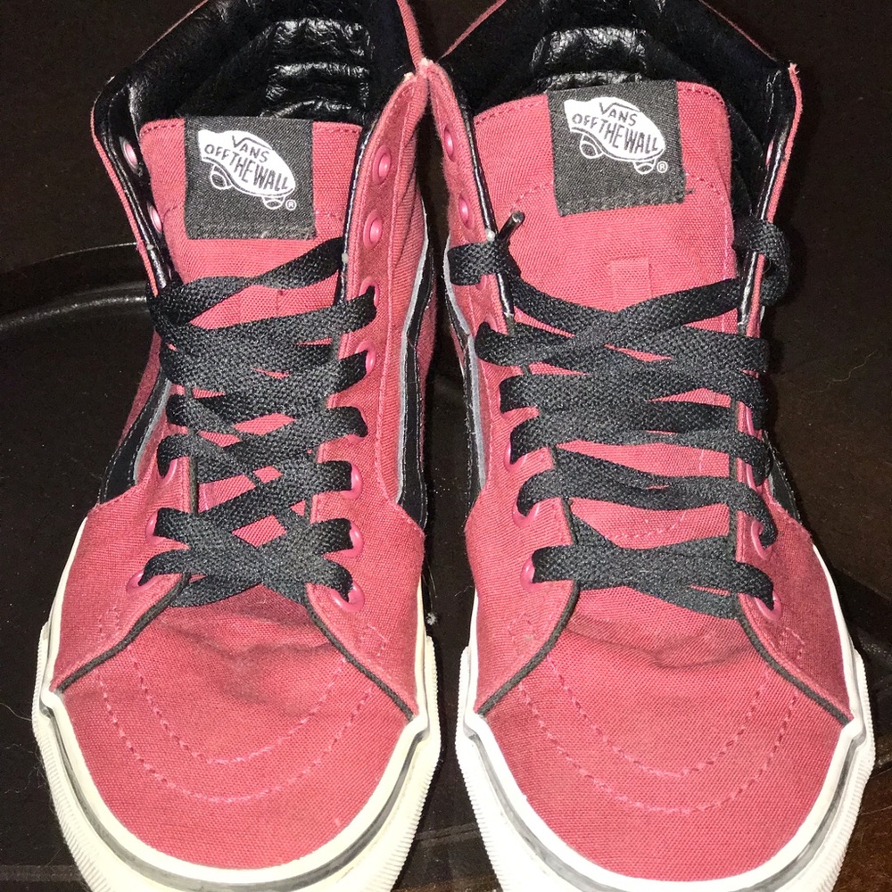 Vans Sk8 Hi Skate Shoe - Burgundy / White